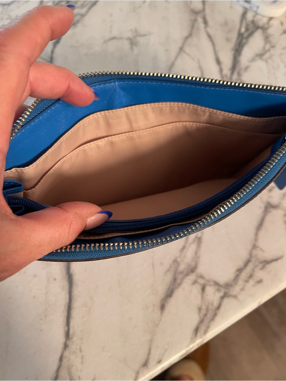 Coach Small Blue Leather Wristlet with Tag and Ball-Chain - Picture 4 of 10